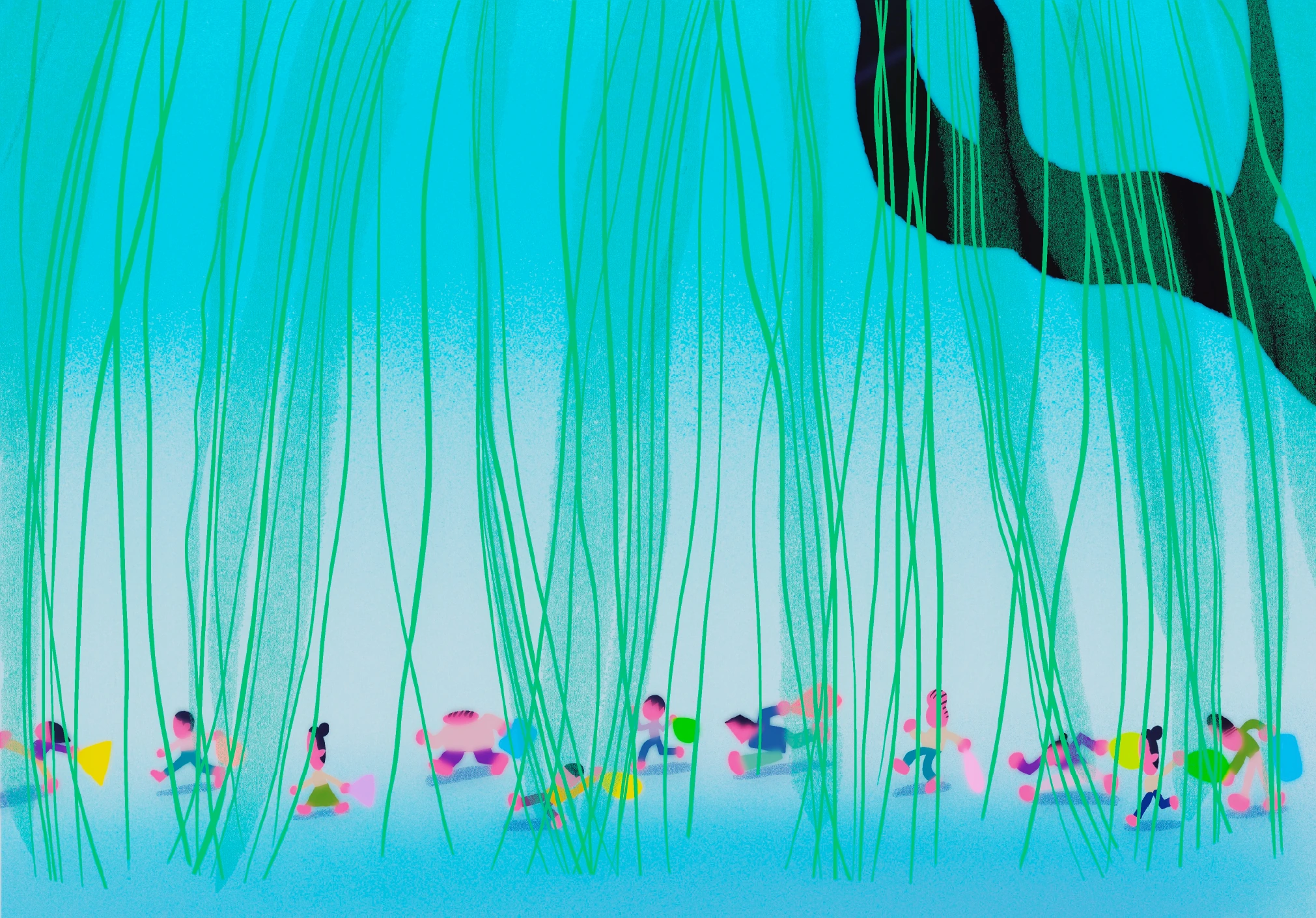 水草与人群动画场景
